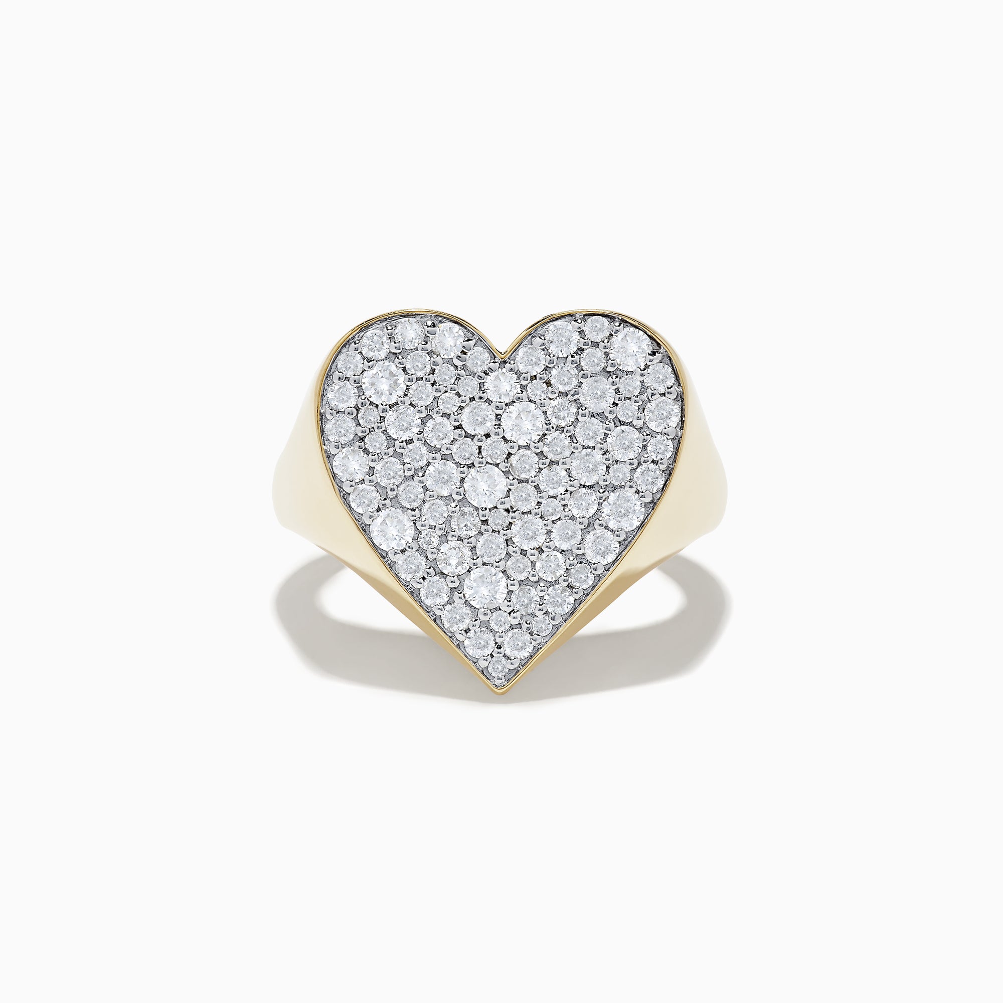 The DOro 14k Yellow Gold Pave Heart Diamond Statement Ring features a large, heart-shaped top encrusted with sparkling white diamonds, shown against a white background.