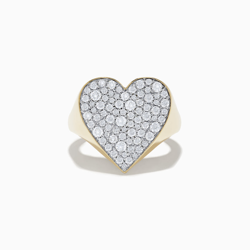 The DOro 14k Yellow Gold Pave Heart Diamond Statement Ring features a large, heart-shaped top encrusted with sparkling white diamonds, shown against a white background.
