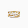 The 14K Yellow Gold Multi Shape Diamond Crossover Ring features stacked, textured bands with multi-shape diamonds and a twisted rope design, showcased against a white background.