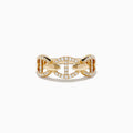The Doro 14K Yellow Gold Diamond Anchor Chain Band features an interlocking chain design adorned with sparkling diamonds, displayed against a plain white background.