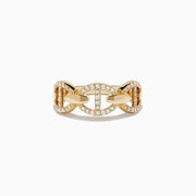 The Doro 14K Yellow Gold Diamond Anchor Chain Band features an interlocking chain design adorned with sparkling diamonds, displayed against a plain white background.