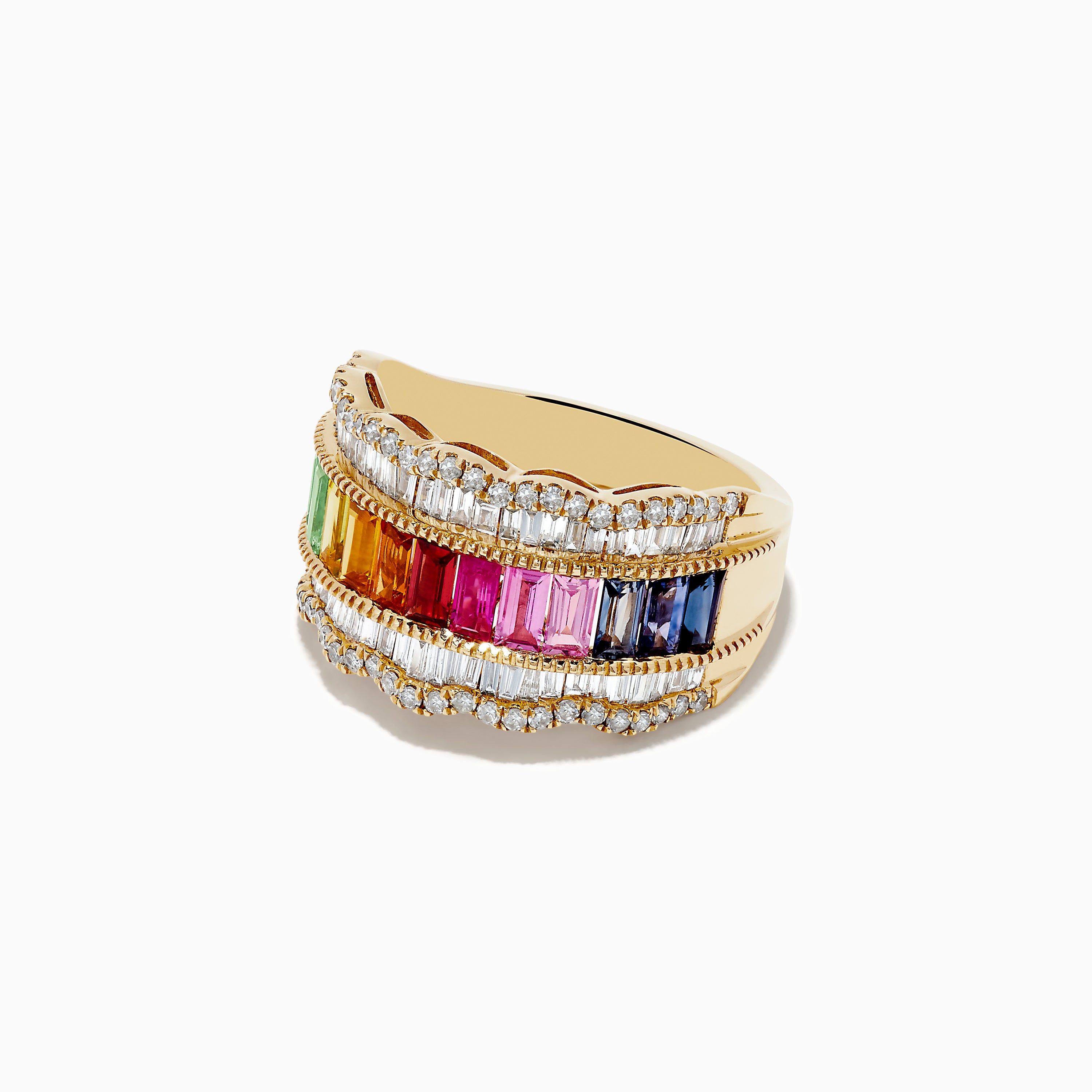Effy Watercolor 14k Yellow Gold Multi Sapphire and Diamond Ring
