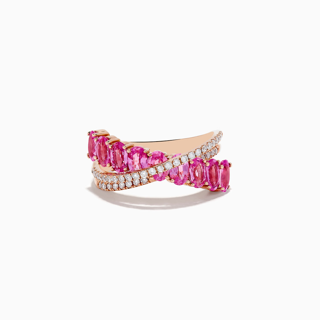 Effy 14k Rose Gold Pink Sapphire and Diamond Crossover Ring