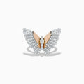 The Nature 14K Two Tone Gold Diamond Butterfly Ring features detailed, sparkling diamond-adorned wings and a polished gold center, beautifully showcased on a plain white background.