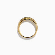The 14K Yellow Gold Diamond Studded Crossover Ring features three intertwined yellow gold bands, with one pavé set with sparkling white diamonds, shown against a white background.
