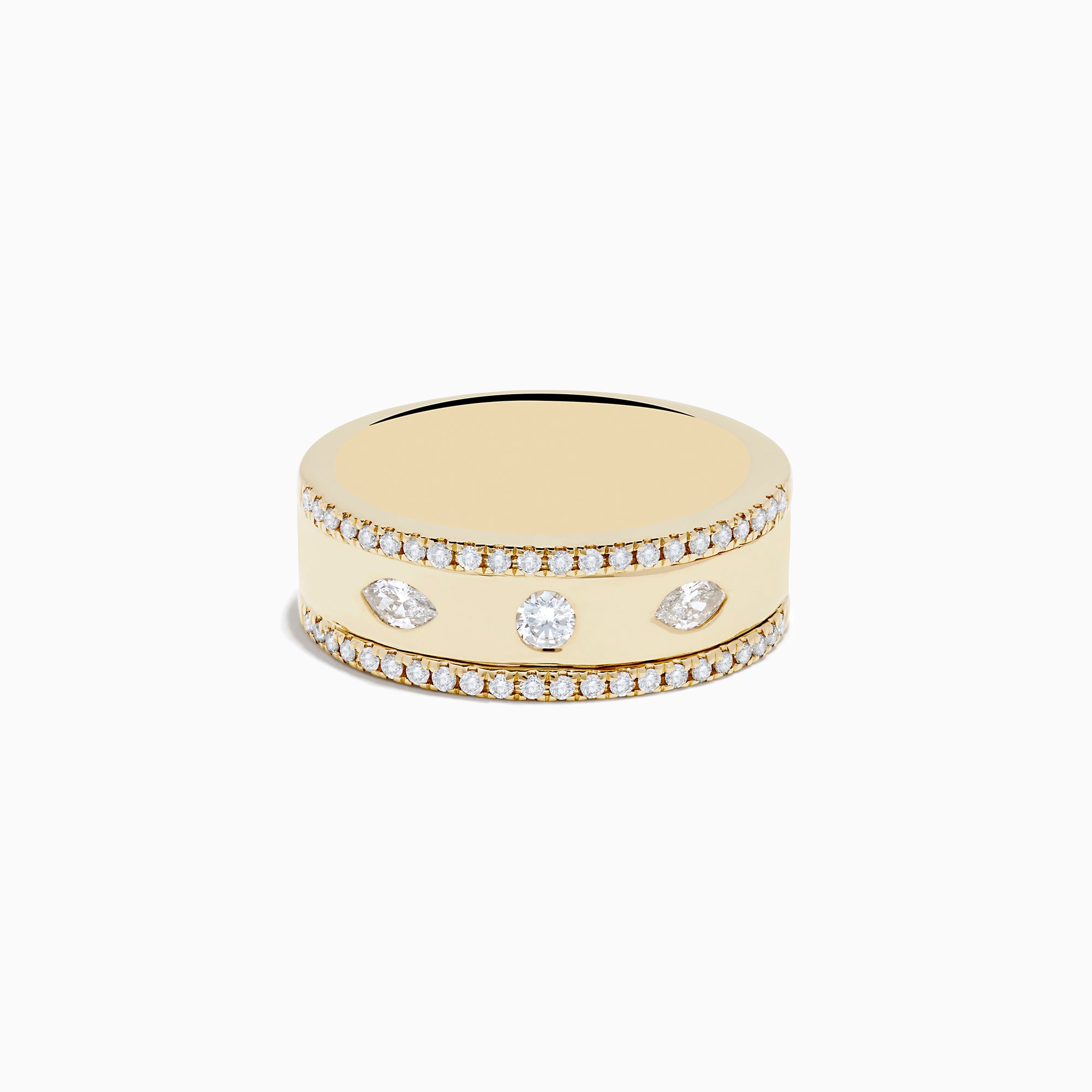 The DOro 14K Yellow Gold Diamond Ring features small edge diamonds and three larger center stones, beautifully displayed against a white background.