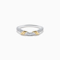 The Duo 14K White and Yellow Gold Diamond Ring features a row of small diamonds on a white gold band, accented with two yellow gold leaf-shaped designs at the front.