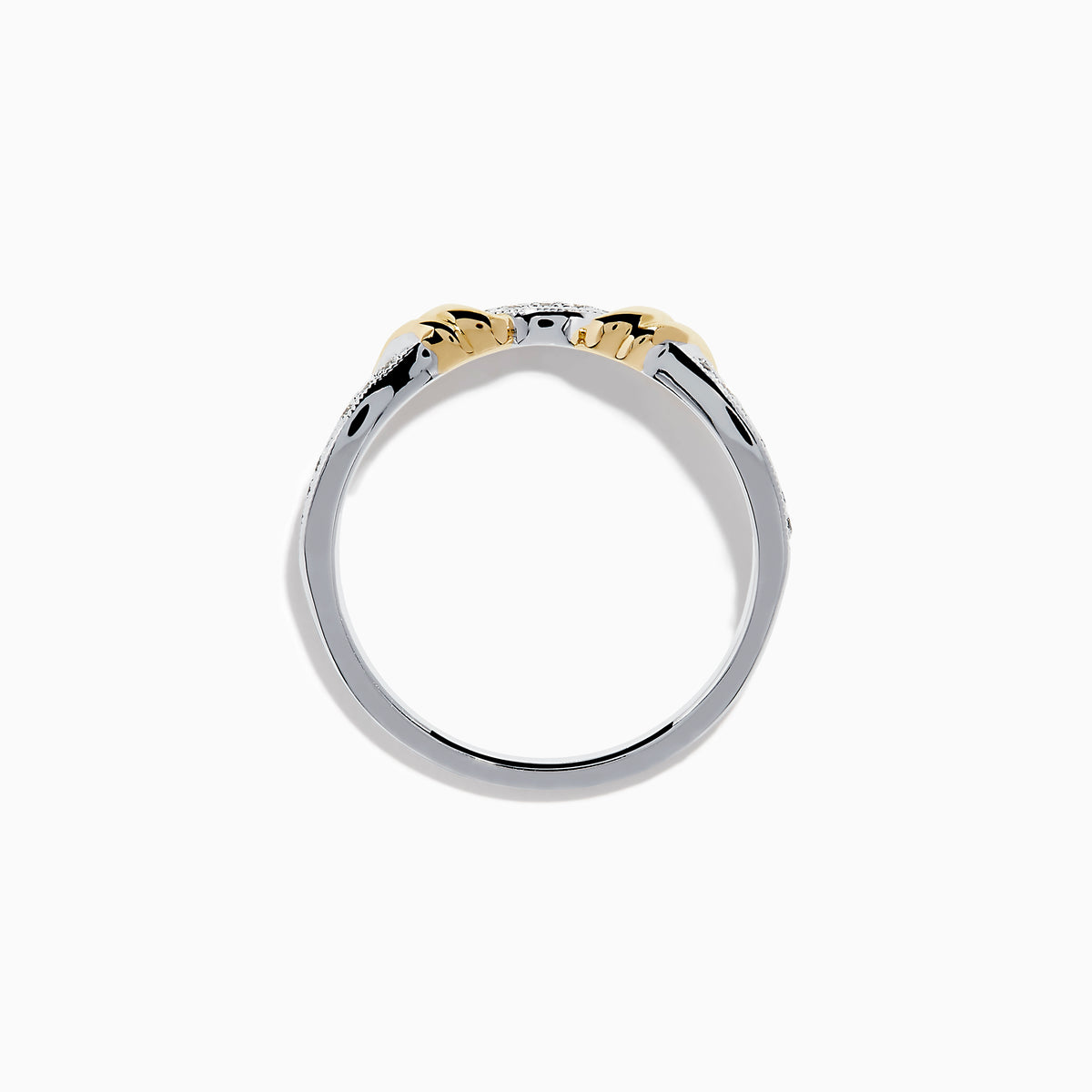 The Duo 14K White and Yellow Gold Diamond Ring features a row of small diamonds on a white gold band, accented with two yellow gold leaf-shaped designs at the front.
