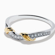 The Duo 14K White and Yellow Gold Diamond Ring features a row of small diamonds on a white gold band, accented with two yellow gold leaf-shaped designs at the front.