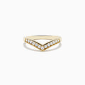 The 14K Yellow Gold Contoured Diamond Band Ring features a row of small round diamonds set along its V-shaped front and is displayed on a plain white background.