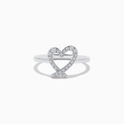 The Novelty 14K White Gold Heart Ring features an open-heart design adorned with sparkling diamonds, shown against a plain white background.