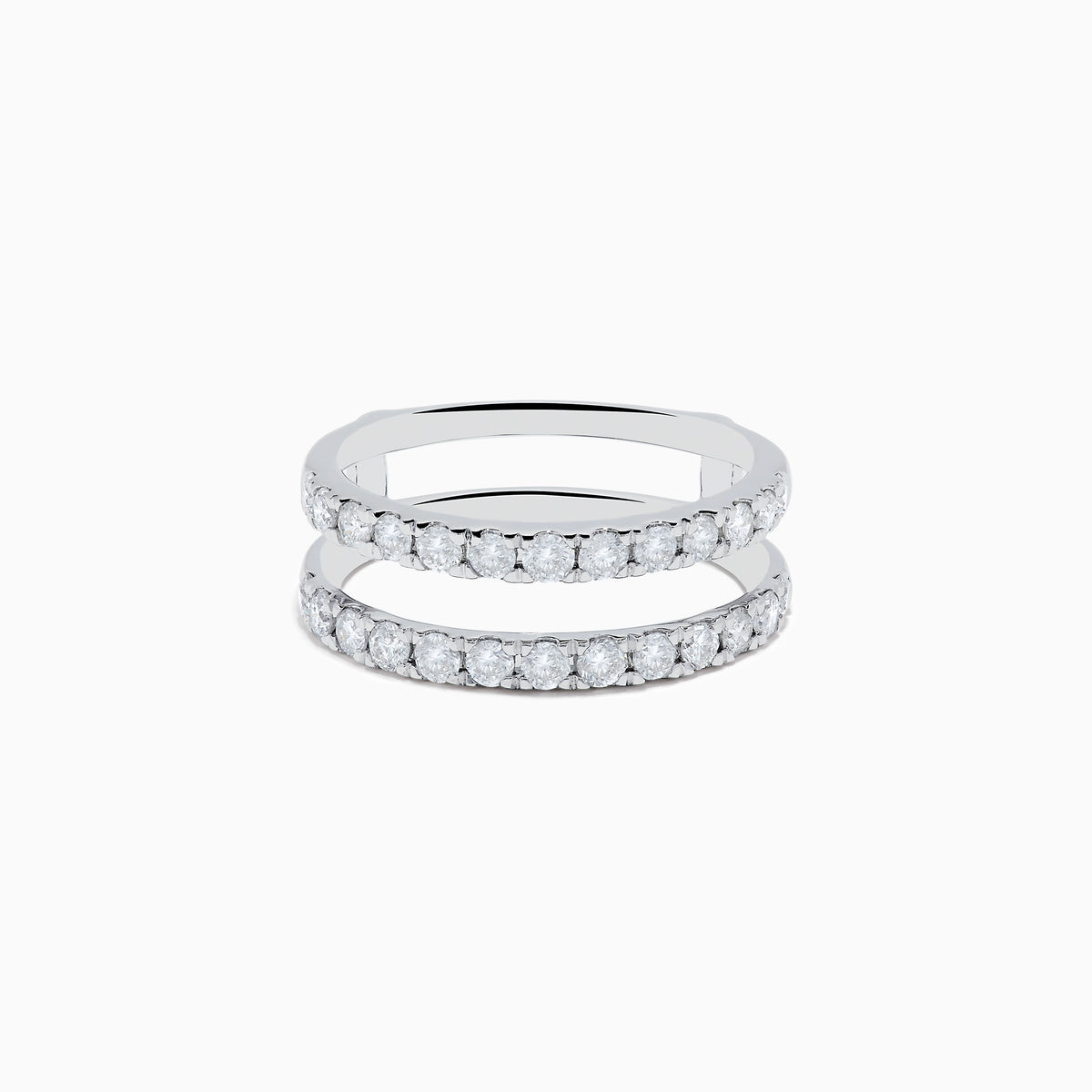 The 14K White Gold Double Band Diamond Ring 0.97 TCW features two rows of round diamonds set closely together in polished white gold, shown on a white background.