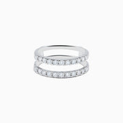 The 14K White Gold Double Band Diamond Ring 0.97 TCW features two rows of round diamonds set closely together in polished white gold, shown on a white background.