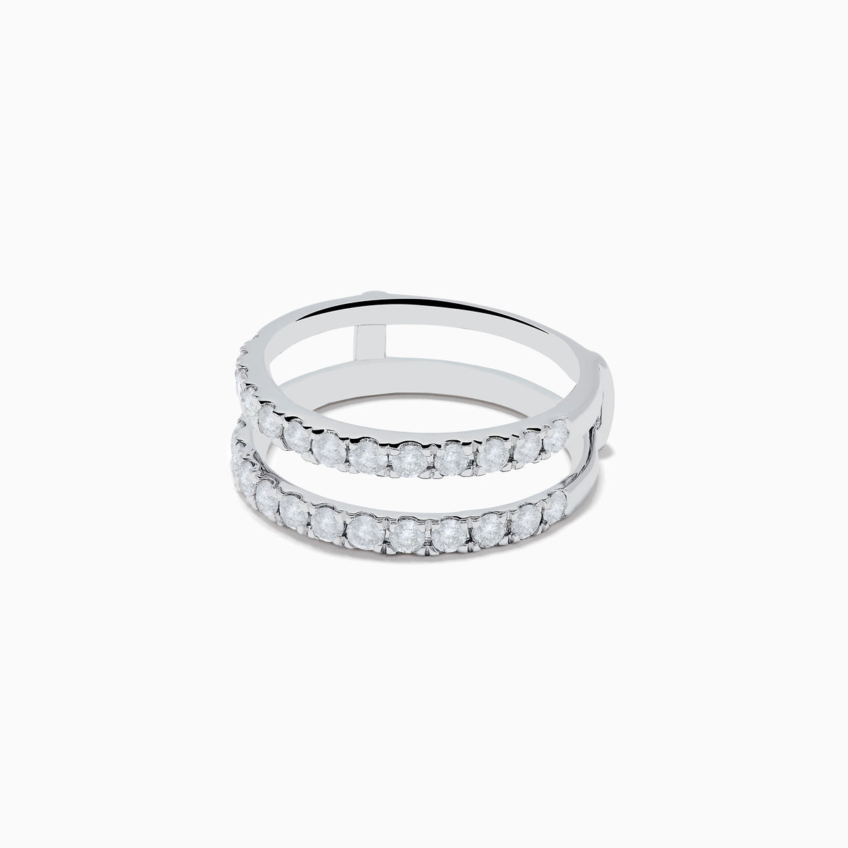 The 14K White Gold Double Band Diamond Ring 0.97 TCW features two rows of round diamonds set closely together in polished white gold, shown on a white background.