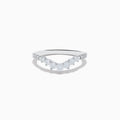 The 14K White Gold Diamond Contoured Stacking Band 0.49 TCW features graduated round and marquise-cut diamonds along the front, displayed on a plain white background.