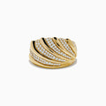 The DOro 14K Yellow Gold Shell Diamond Ring features diagonal grooves with rows of sparkling diamonds, creating a textured and elegant shell-inspired design.