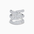 The 14K White Gold Diamond Claw Statement Ring showcases five overlapping, diamond-encrusted bands in a bold, multi-row design, crafted from 14K white gold and displayed on a plain white background.