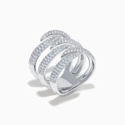 The 14K White Gold Diamond Claw Statement Ring showcases five overlapping, diamond-encrusted bands in a bold, multi-row design, crafted from 14K white gold and displayed on a plain white background.