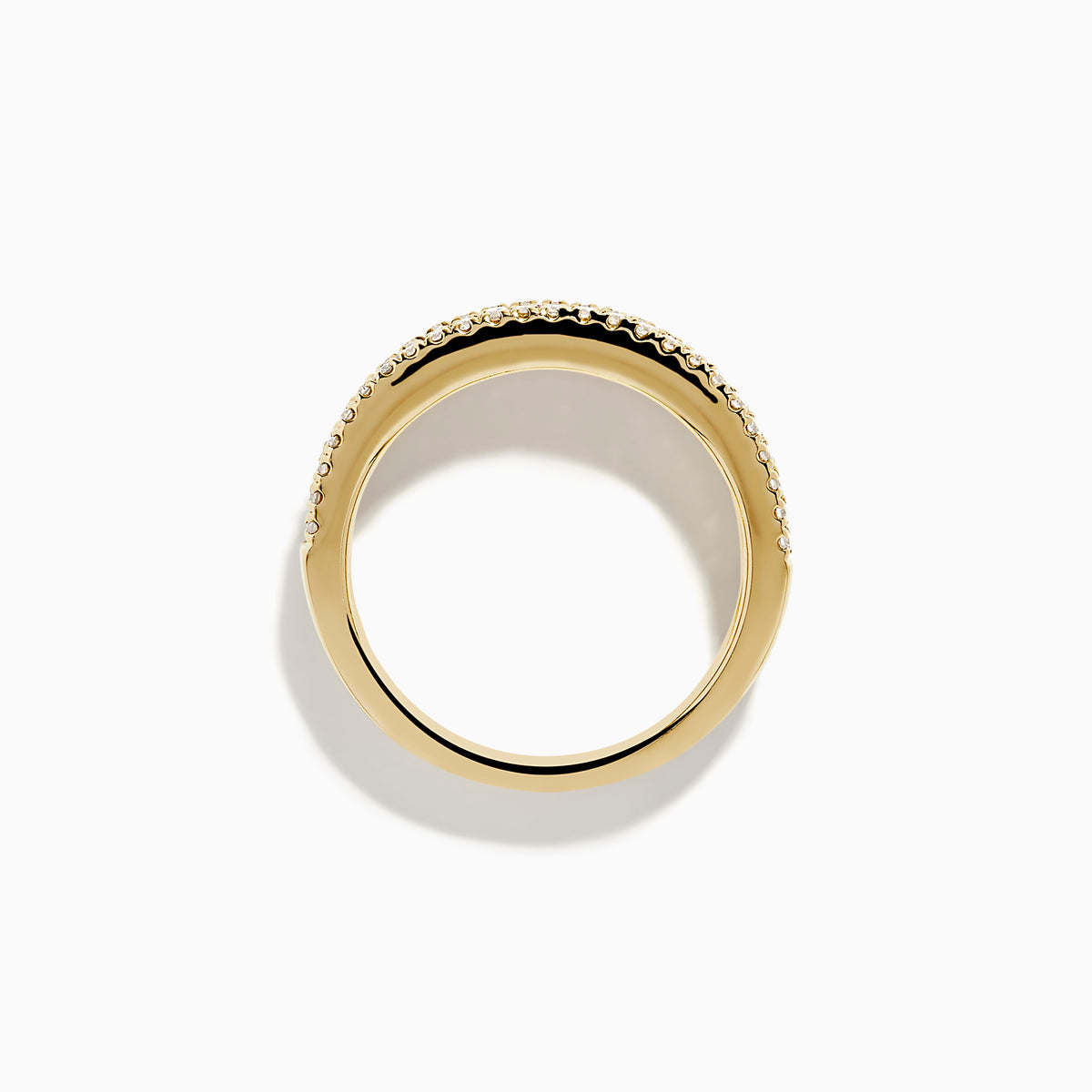 The Watercolors 14K Yellow Gold Multi Color Sapphire and Diamond Ring features a row of rectangular sapphires in rainbow order, bordered by sparkling diamonds along the top and bottom, shown against a white background.