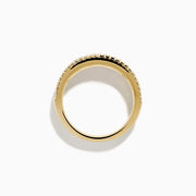 The Watercolors 14K Yellow Gold Multi Color Sapphire and Diamond Ring features a row of rectangular sapphires in rainbow order, bordered by sparkling diamonds along the top and bottom, shown against a white background.