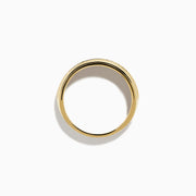The Men's 14K Yellow Gold Black Diamond Textured Ring features a ridged, textured band and a central row of black diamonds—a bold statement piece for men.