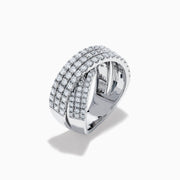 The Classique 14K White Gold Diamond Criss Cross Ring features three overlapping, diamond-encrusted bands and is displayed on a plain white background.