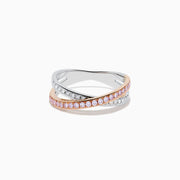 14K Rose and White Gold Pink and White Diamond Pavé Crossover Ring