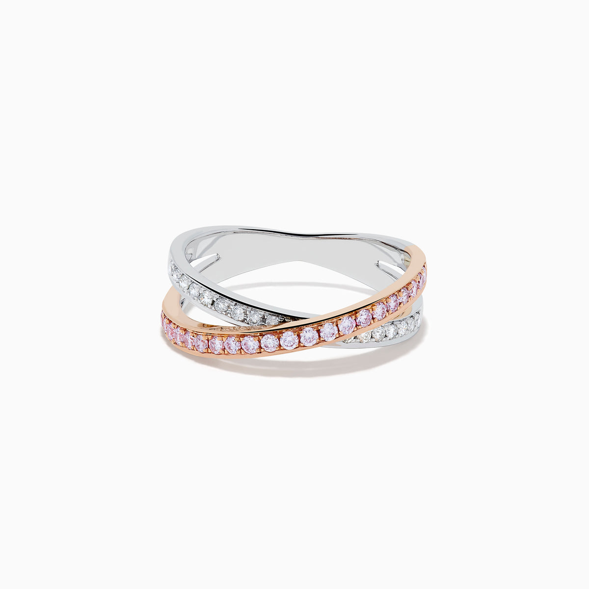 14K Rose and White Gold Pink and White Diamond Pavé Crossover Ring
