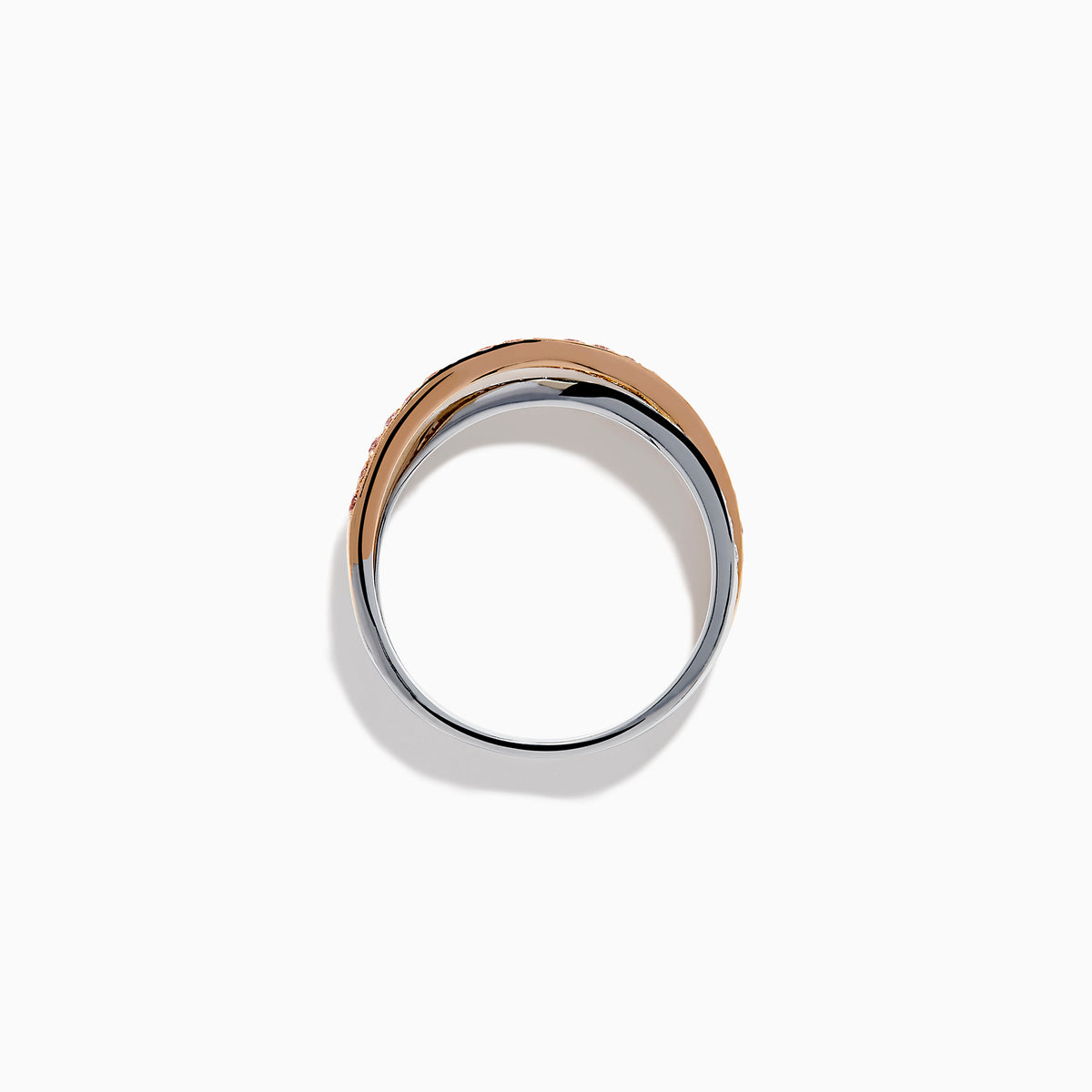 14K Rose and White Gold Pink and White Diamond Pavé Crossover Ring