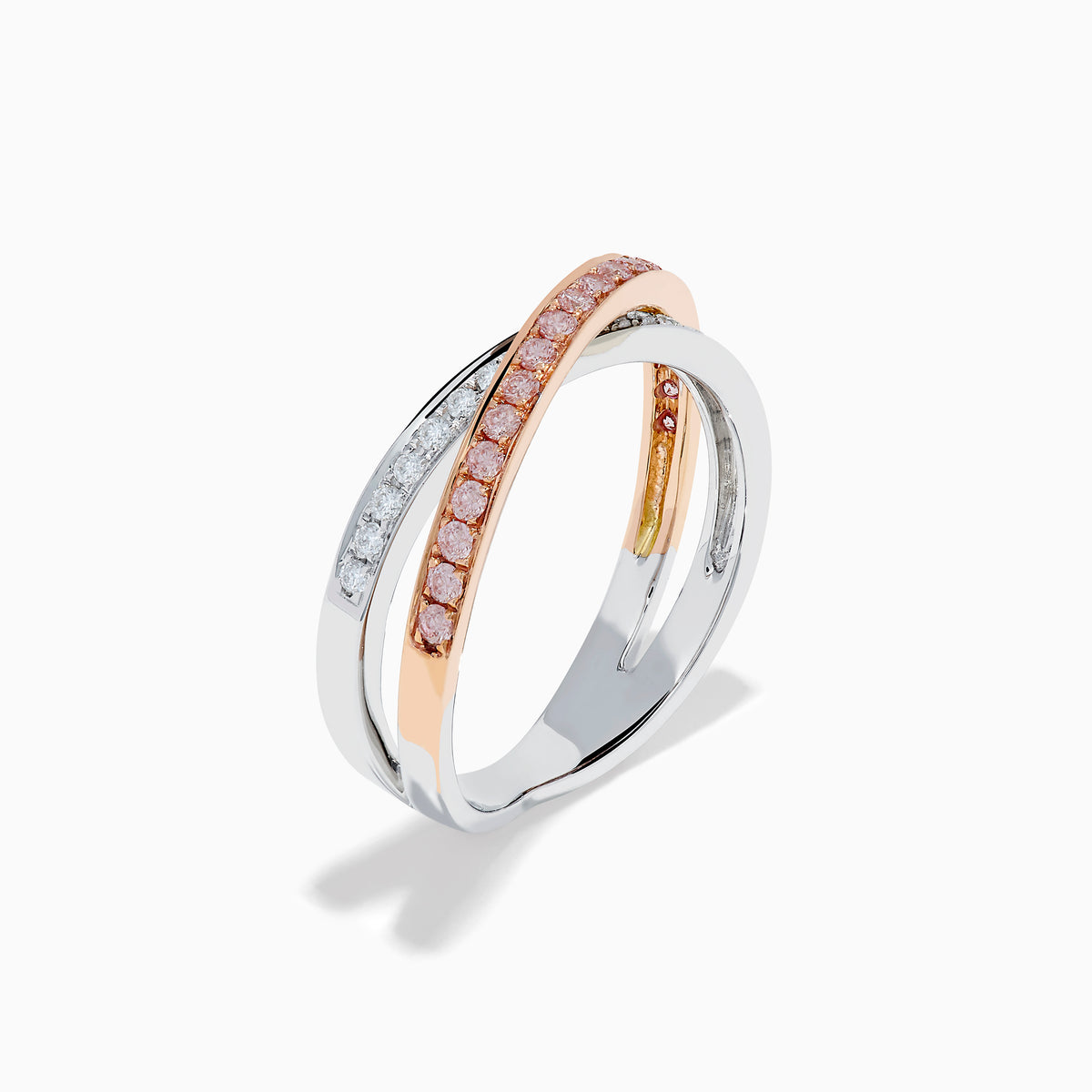 14K Rose and White Gold Pink and White Diamond Pavé Crossover Ring