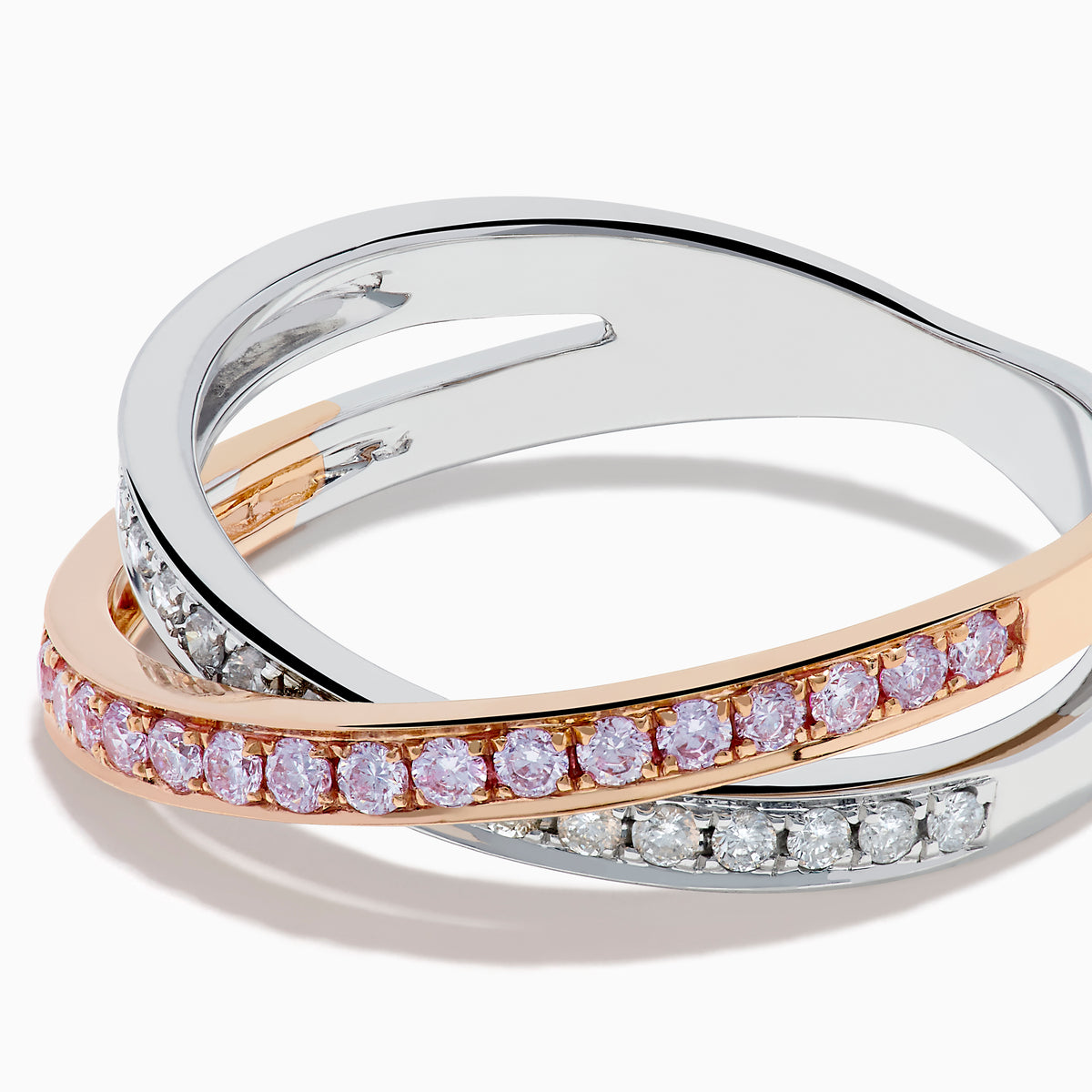 14K Rose and White Gold Pink and White Diamond Pavé Crossover Ring