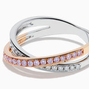 14K Rose and White Gold Pink and White Diamond Pavé Crossover Ring