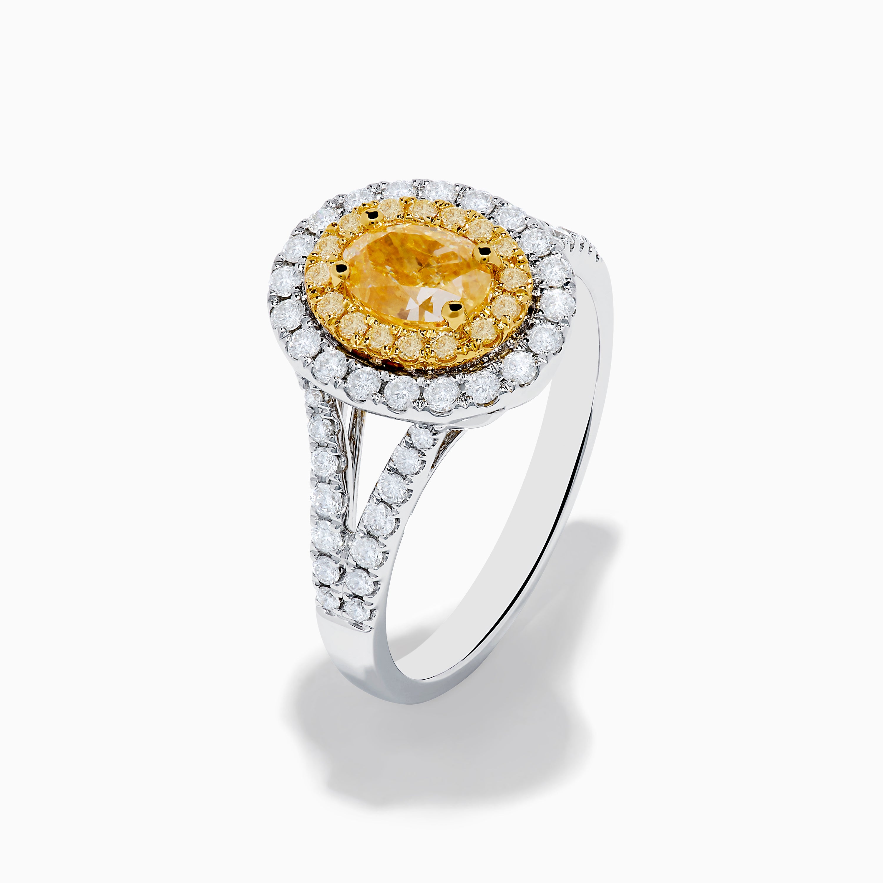 Canare 18K Two Tone Gold White and Yellow Oval Diamond Split Shank