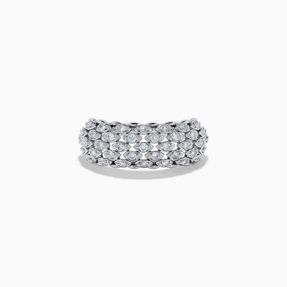 The 14K White Gold Diamond Wide Band Ring features multiple rows of round, sparkling white diamonds and is shown against a plain white background.