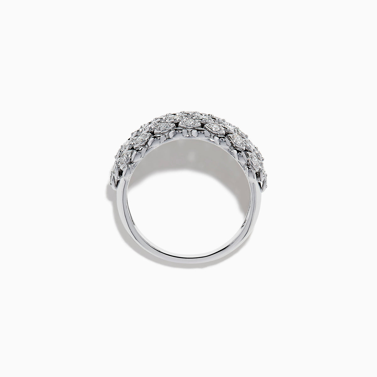 The 14K White Gold Diamond Wide Band Ring features multiple rows of round, sparkling white diamonds and is shown against a plain white background.