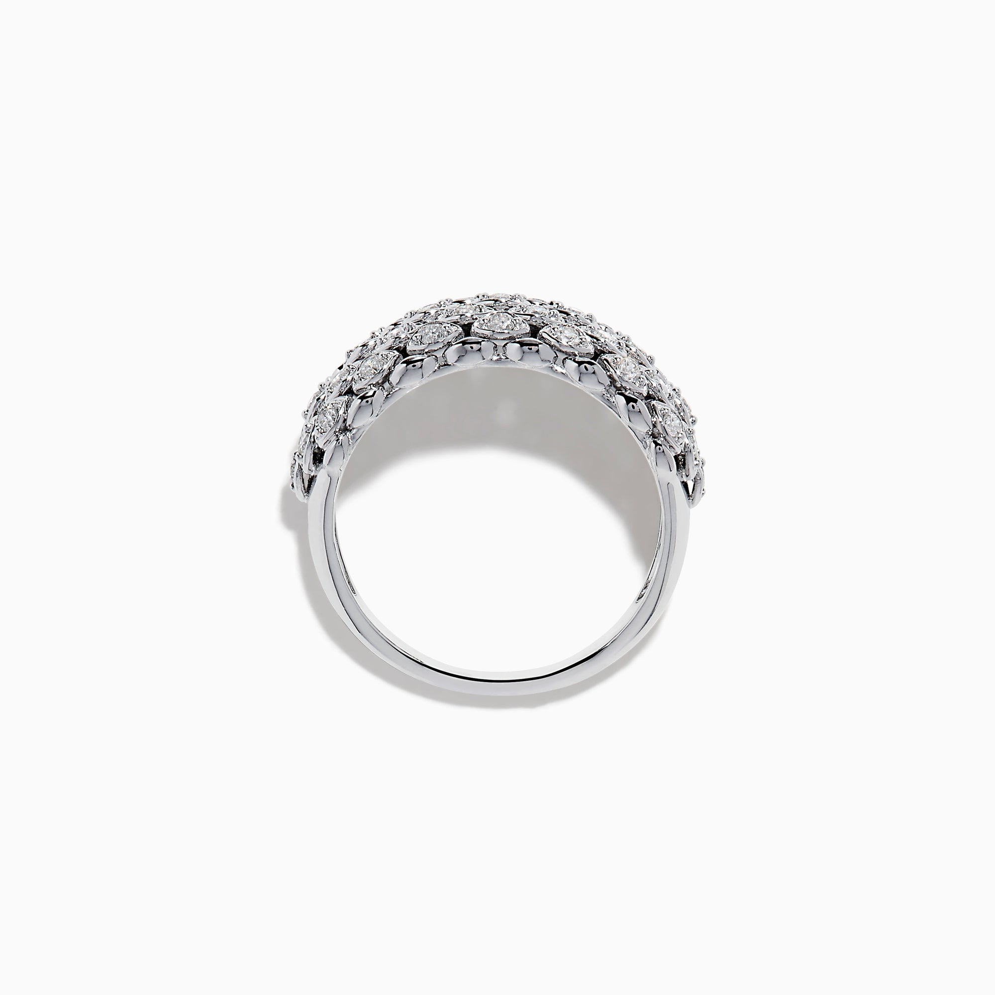 The 14K White Gold Diamond Wide Band Ring features multiple rows of round, sparkling white diamonds and is shown against a plain white background.