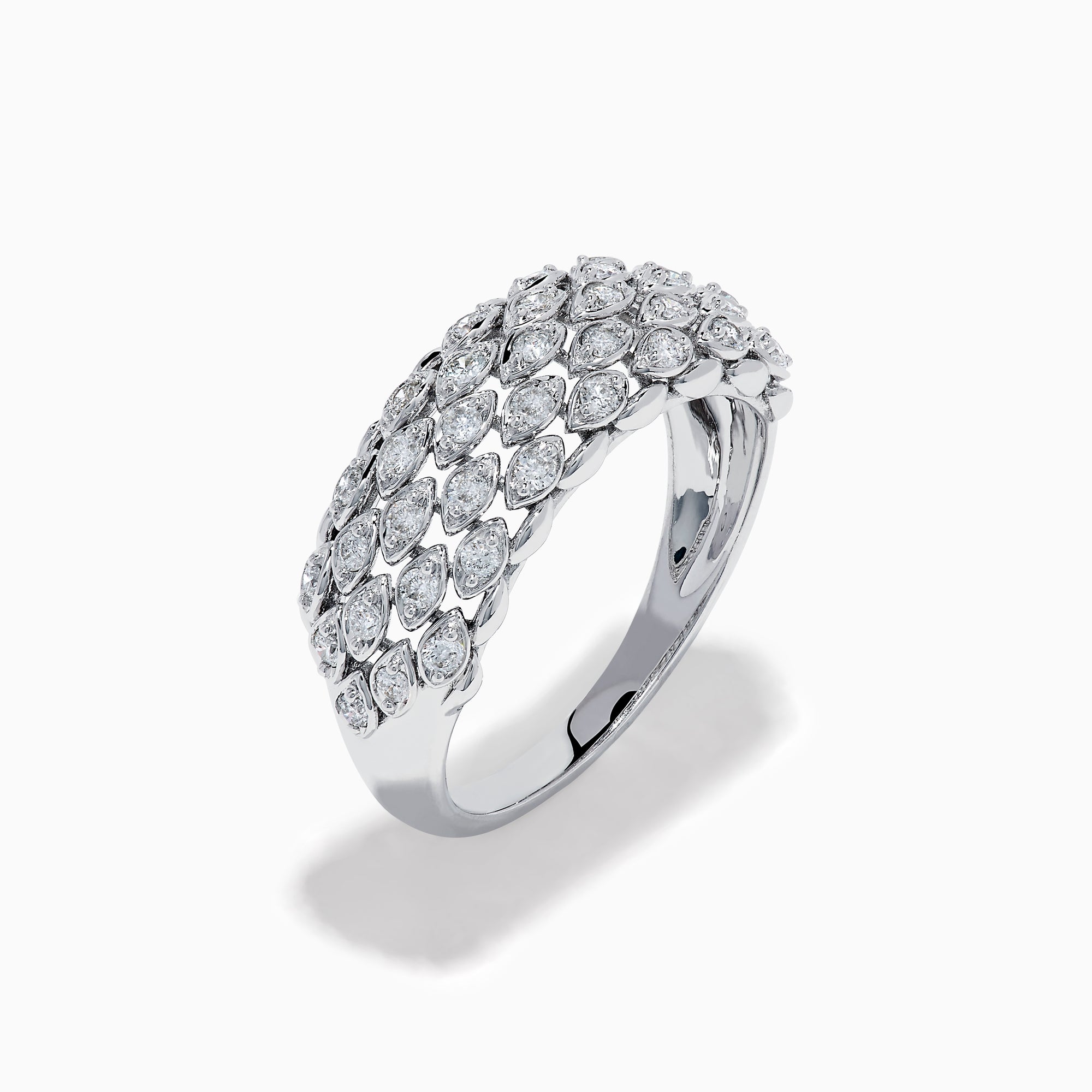 The 14K White Gold Diamond Wide Band Ring features multiple rows of round, sparkling white diamonds and is shown against a plain white background.