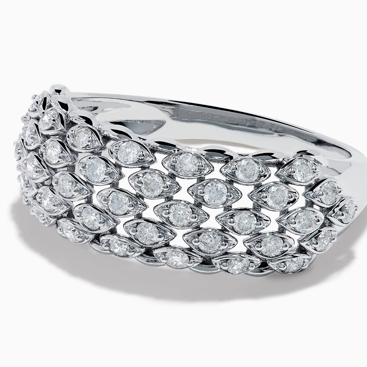 The 14K White Gold Diamond Wide Band Ring features multiple rows of round, sparkling white diamonds and is shown against a plain white background.