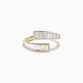 The D'Oro 14K Yellow Gold Diamond Bypass Ring features an open-ended design with parallel rows of rectangular baguette-cut diamonds along the edges, displayed on a white background.