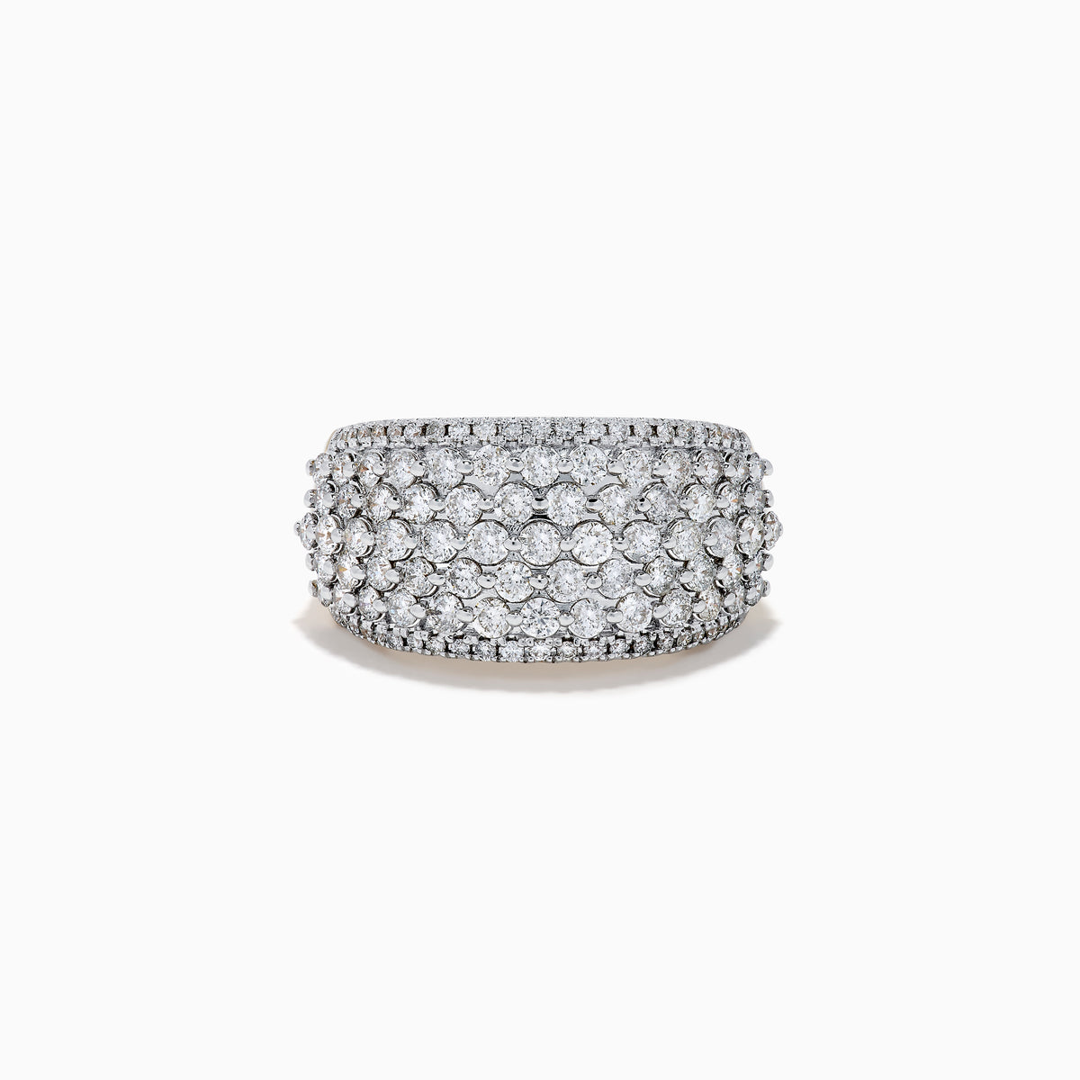 The D'Oro 14K Yellow Gold Diamond Wide Band Ring features multiple rows of sparkling diamonds set closely together in luminous 14K yellow gold, beautifully showcased against a crisp white background.