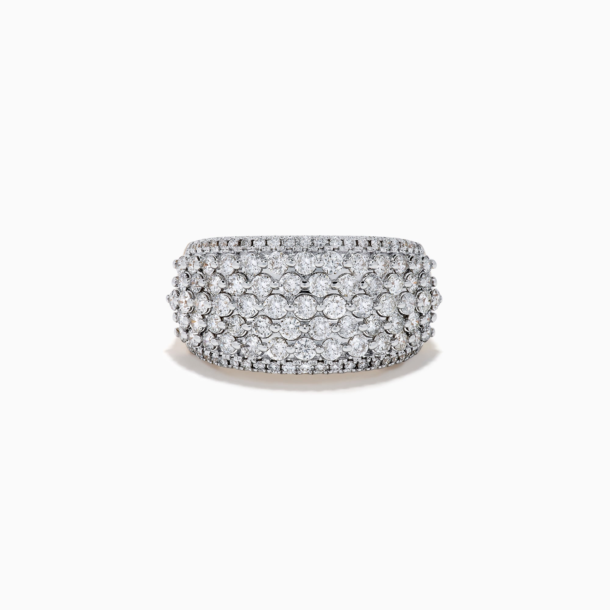 The D'Oro 14K Yellow Gold Diamond Wide Band Ring features multiple rows of sparkling diamonds set closely together in luminous 14K yellow gold, beautifully showcased against a crisp white background.