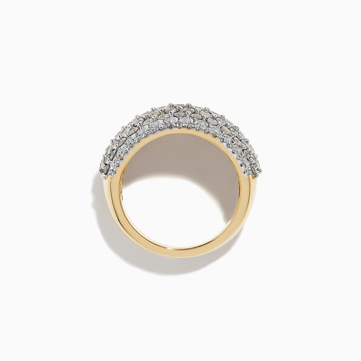 The D'Oro 14K Yellow Gold Diamond Wide Band Ring features multiple rows of sparkling diamonds set closely together in luminous 14K yellow gold, beautifully showcased against a crisp white background.
