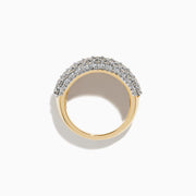 The D'Oro 14K Yellow Gold Diamond Wide Band Ring features multiple rows of sparkling diamonds set closely together in luminous 14K yellow gold, beautifully showcased against a crisp white background.