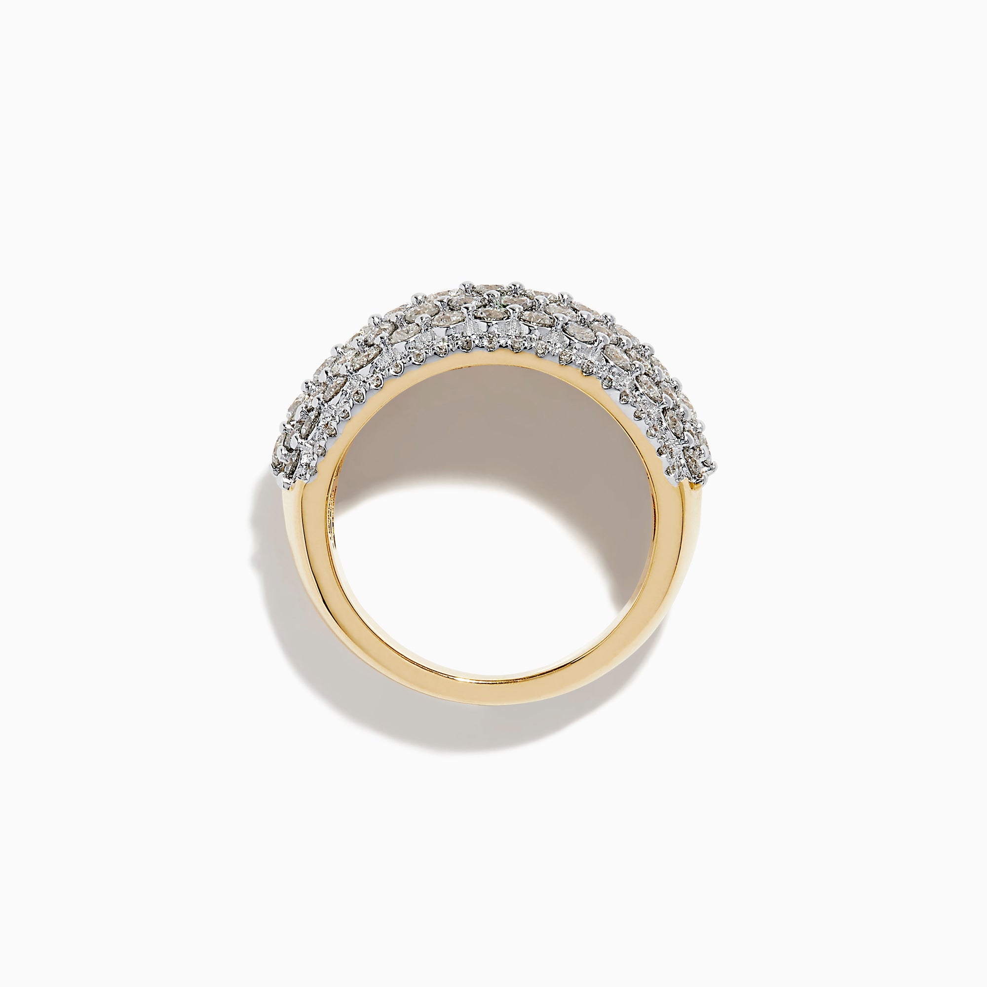 The D'Oro 14K Yellow Gold Diamond Wide Band Ring features multiple rows of sparkling diamonds set closely together in luminous 14K yellow gold, beautifully showcased against a crisp white background.