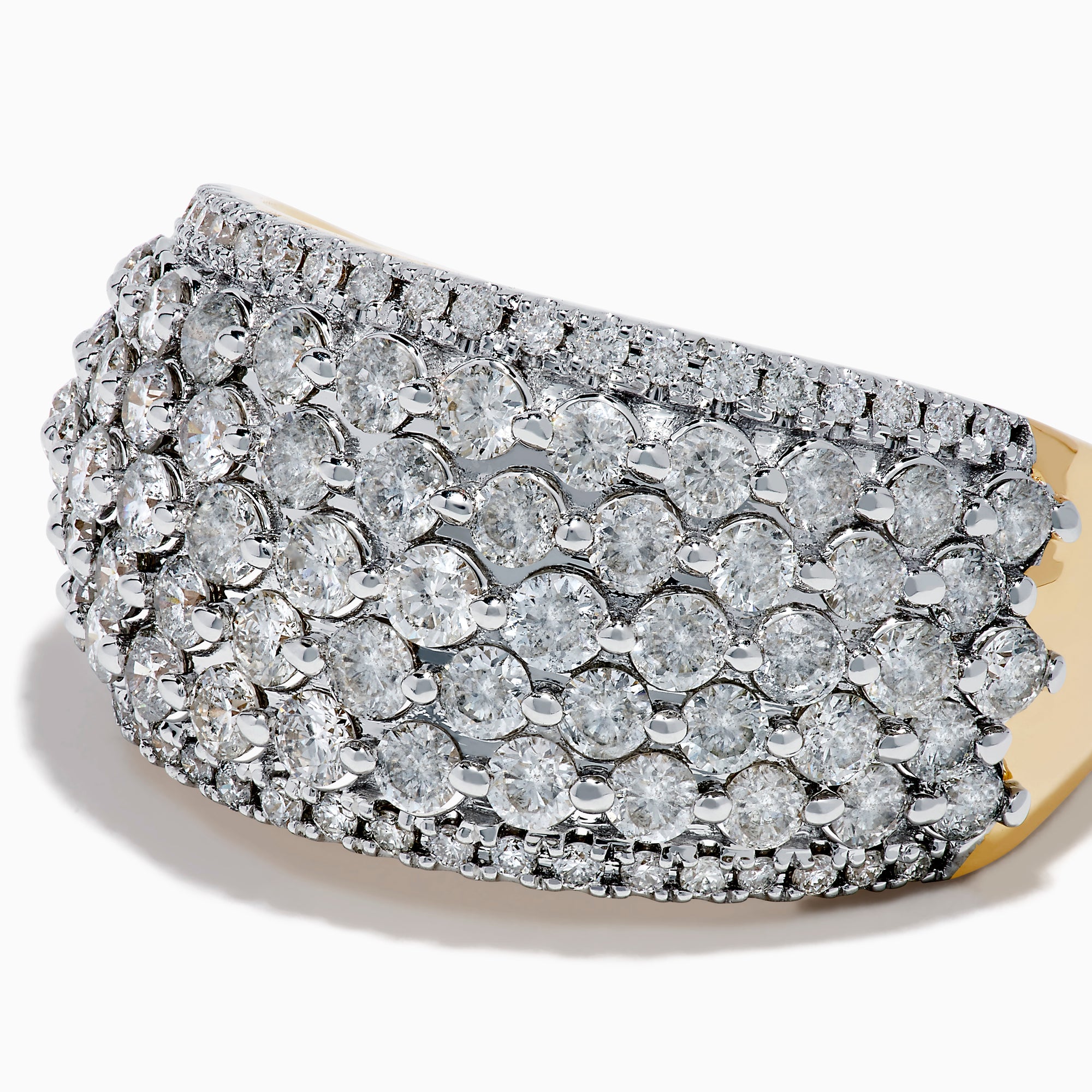 The D'Oro 14K Yellow Gold Diamond Wide Band Ring features multiple rows of sparkling diamonds set closely together in luminous 14K yellow gold, beautifully showcased against a crisp white background.