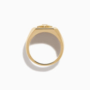 The Men's 14K Yellow Gold Diamond Star Ring features a square face with a starburst design, a central diamond, and a border of small round diamonds—perfect for showcasing refined style.