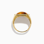 Men's 14K Yellow Gold Tigers Eye and Diamond Ribbed Signet Ring