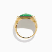 Men's 14K yellow gold ring featuring a large square malachite with natural striations, accented by small round diamonds on each side, shown against a white background.