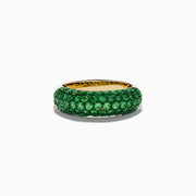 A 14K Yellow Gold Tsavorite Dome Band with Green Rhodium is shown against a plain white background, featuring multiple small, round green gemstones.