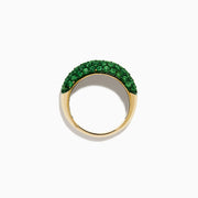 A 14K Yellow Gold Tsavorite Dome Band with Green Rhodium is shown against a plain white background, featuring multiple small, round green gemstones.